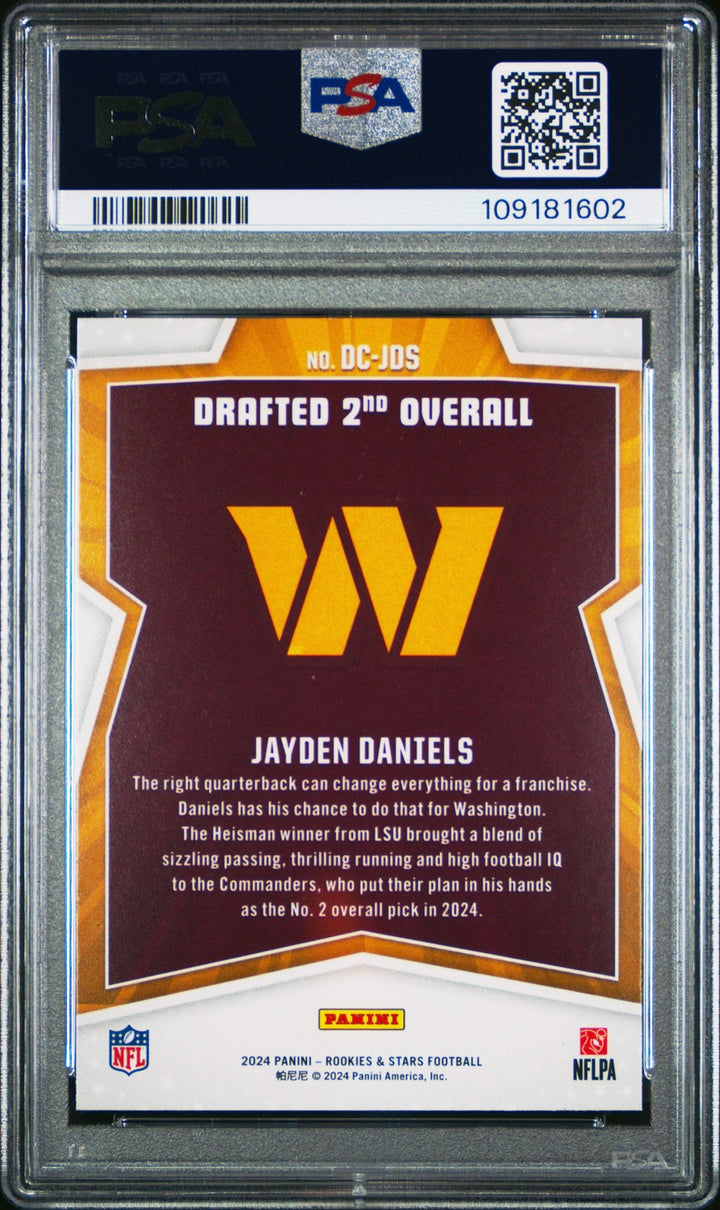 Graded 2024 Panini R&S Jayden Daniels #DCJDS Draft Class RC Football Card PSA 10