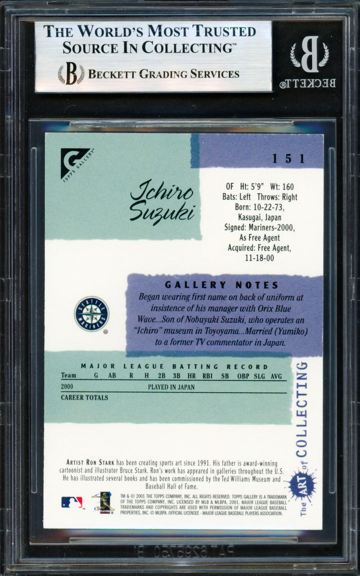 Ichiro Suzuki Auto 2001 Topps Gallery English RC #151 Mariners Beckett #19830816