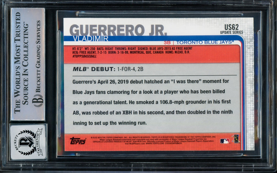 Vladimir Guerrero Jr. Signed 2019 Topps Update RC US62 Blue Jays Auto 10 Beckett