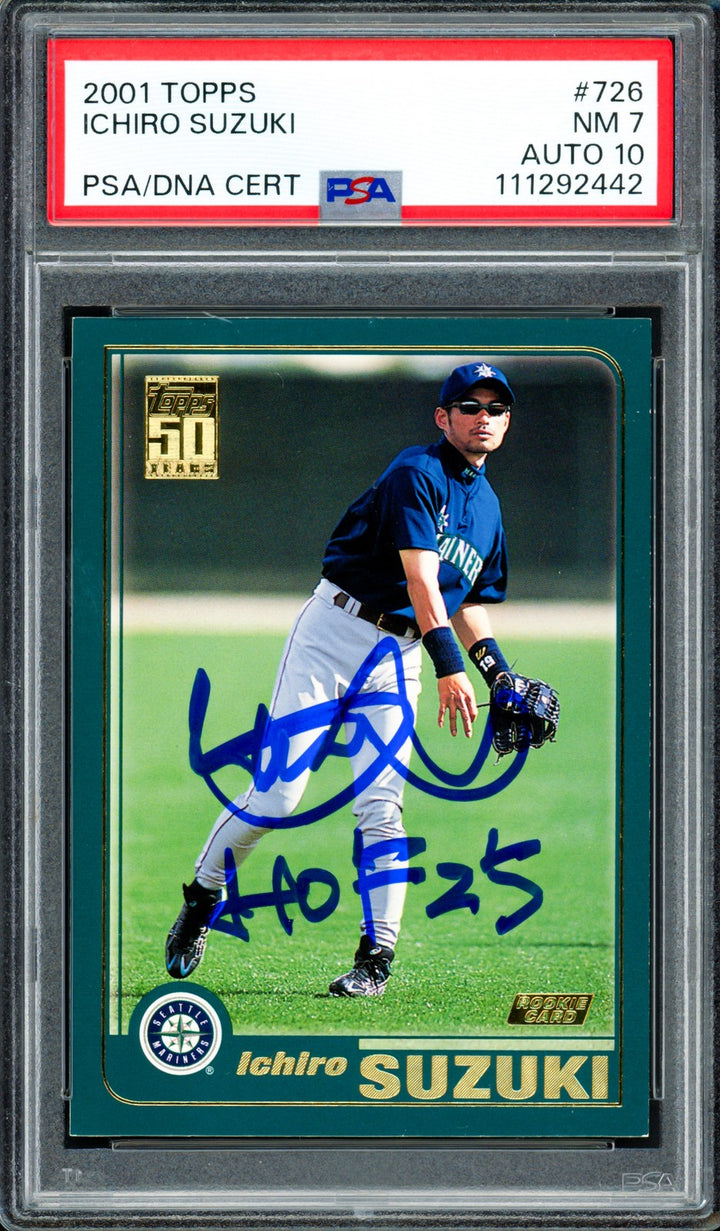 Ichiro Suzuki Auto 2001 Topps RC 726 Mariners PSA 7 Sig 10 HOF 25 PSA/DNA 292442