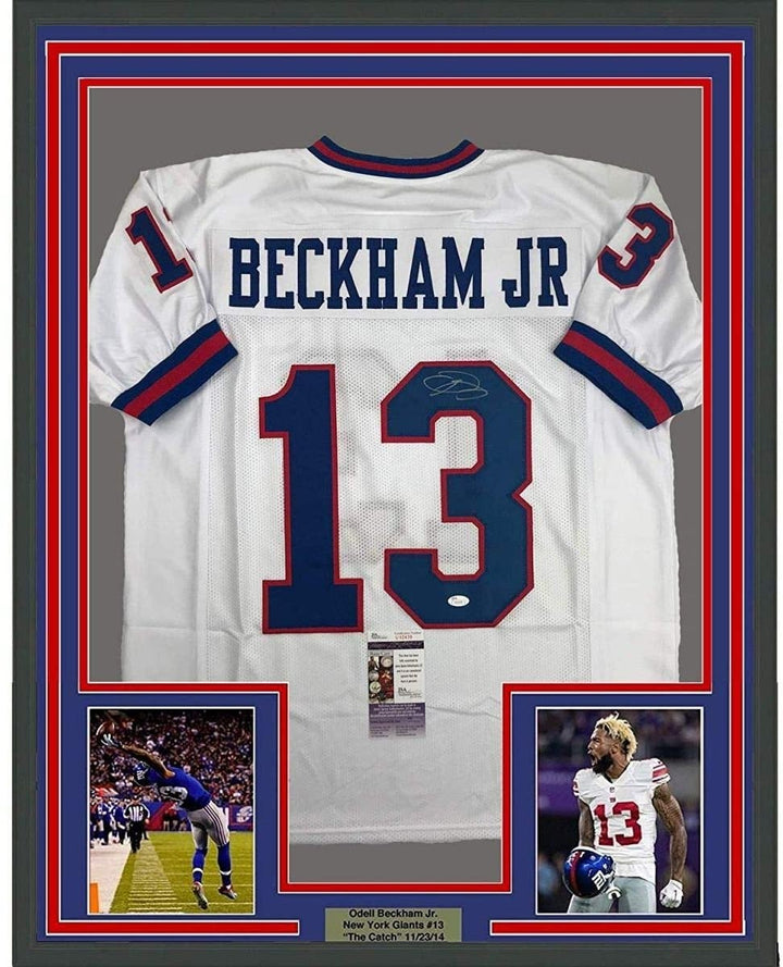 Framed Signed Odell Beckham Jr. 35x39 Giants Color Rush Jersey JSA COA