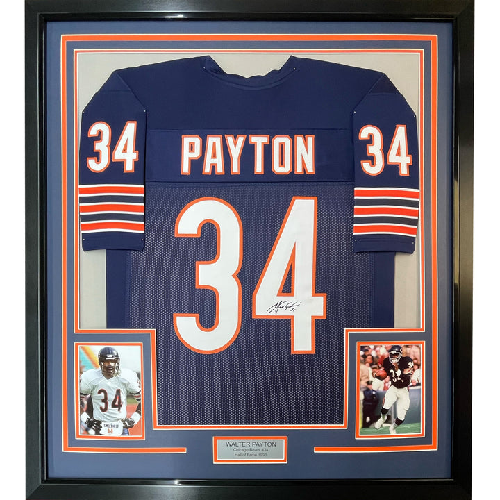 Framed Facsimile Autographed Walter Payton 33x42 Chicago Blue Reprint Jersey