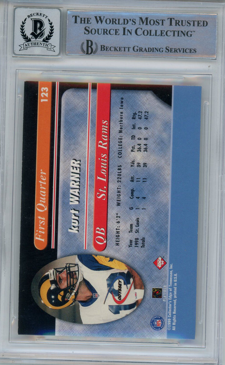 Kurt Warner Signed 1999 Collectors Edge #123 Trading Card BAS 10 Slab 38600