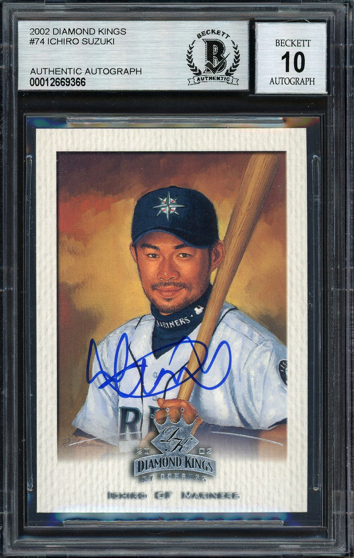 Ichiro Suzuki Signed 2002 Donruss Diamond Kings Card 74 Mariners Auto 10 Beckett