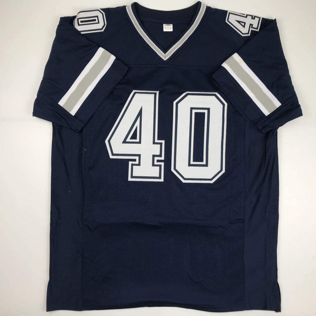 Autographed/Signed BILL BATES Dallas Dark Blue Football Jersey PSA/DNA COA Auto