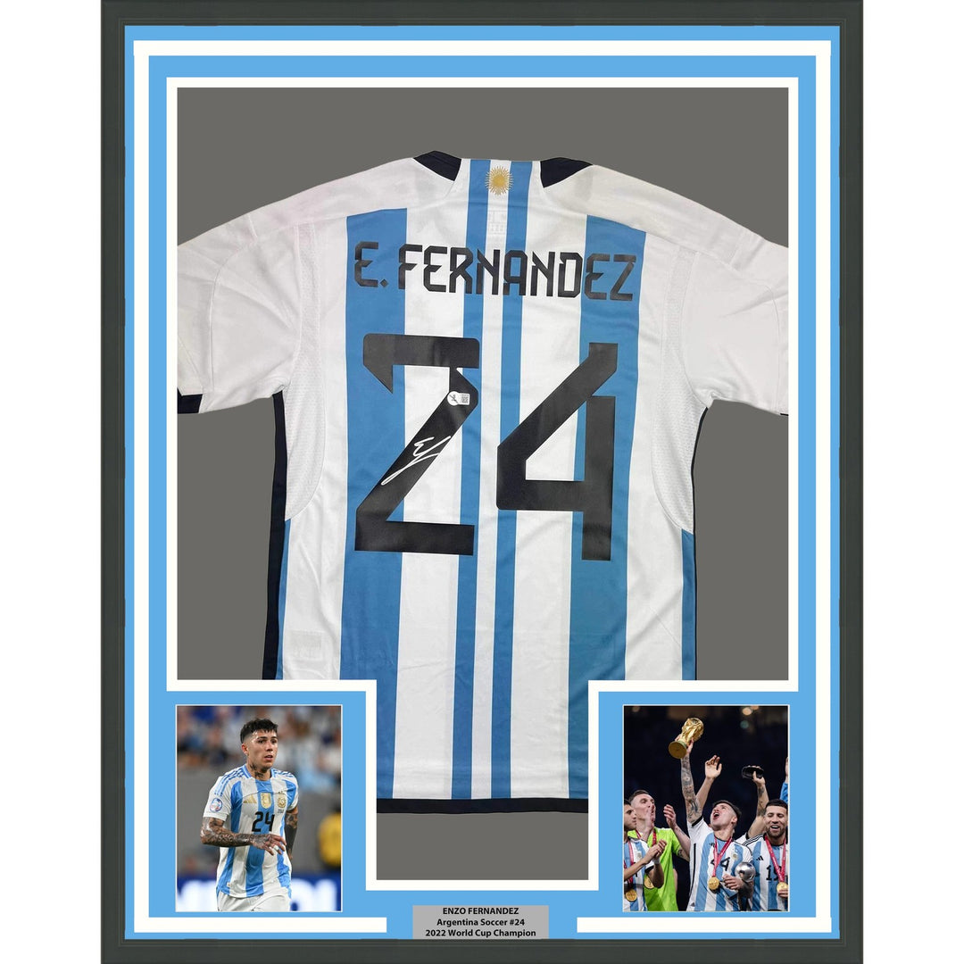 Framed Autographed/Signed Enzo Fernandez 35x39 Argentina Jersey Beckett COA