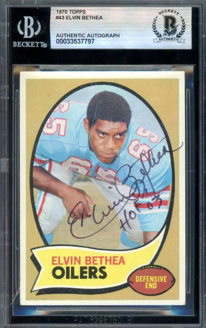 Elvin Bethea Beckett BAS Vintage Signed 1970 Topps Rookie Autograph Oilers