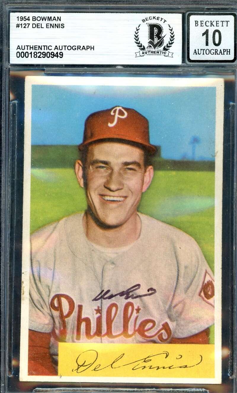 Del Ennis Gem Mint 10 Beckett BAS Signed 1954 Bowman Autograph