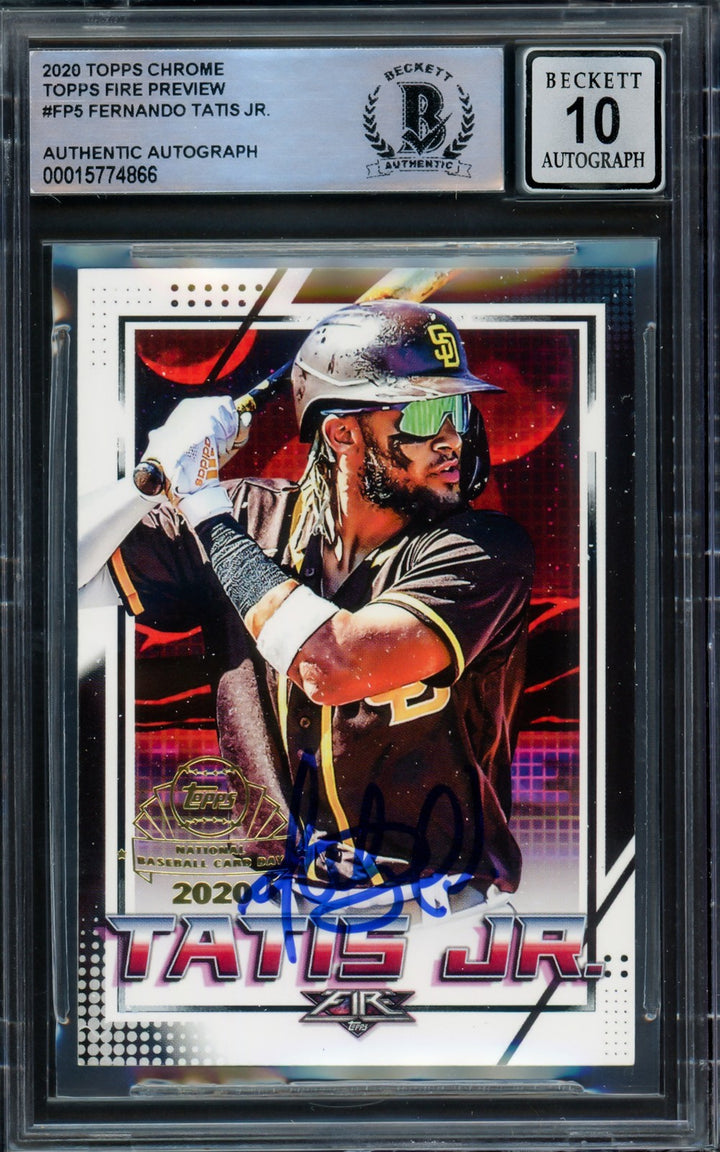 Fernando Tatis Jr Auto 2020 Topps Fire National BB Card Day Card FP-5 Sig 10 BAS