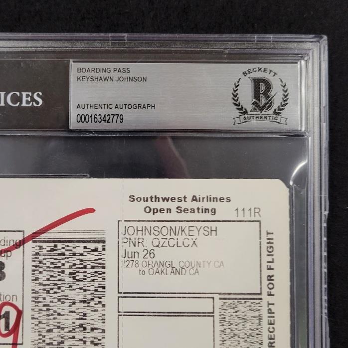 Keyshawn Johnson signed Personal Flight Boarding Pass autograph auto BAS Beckett