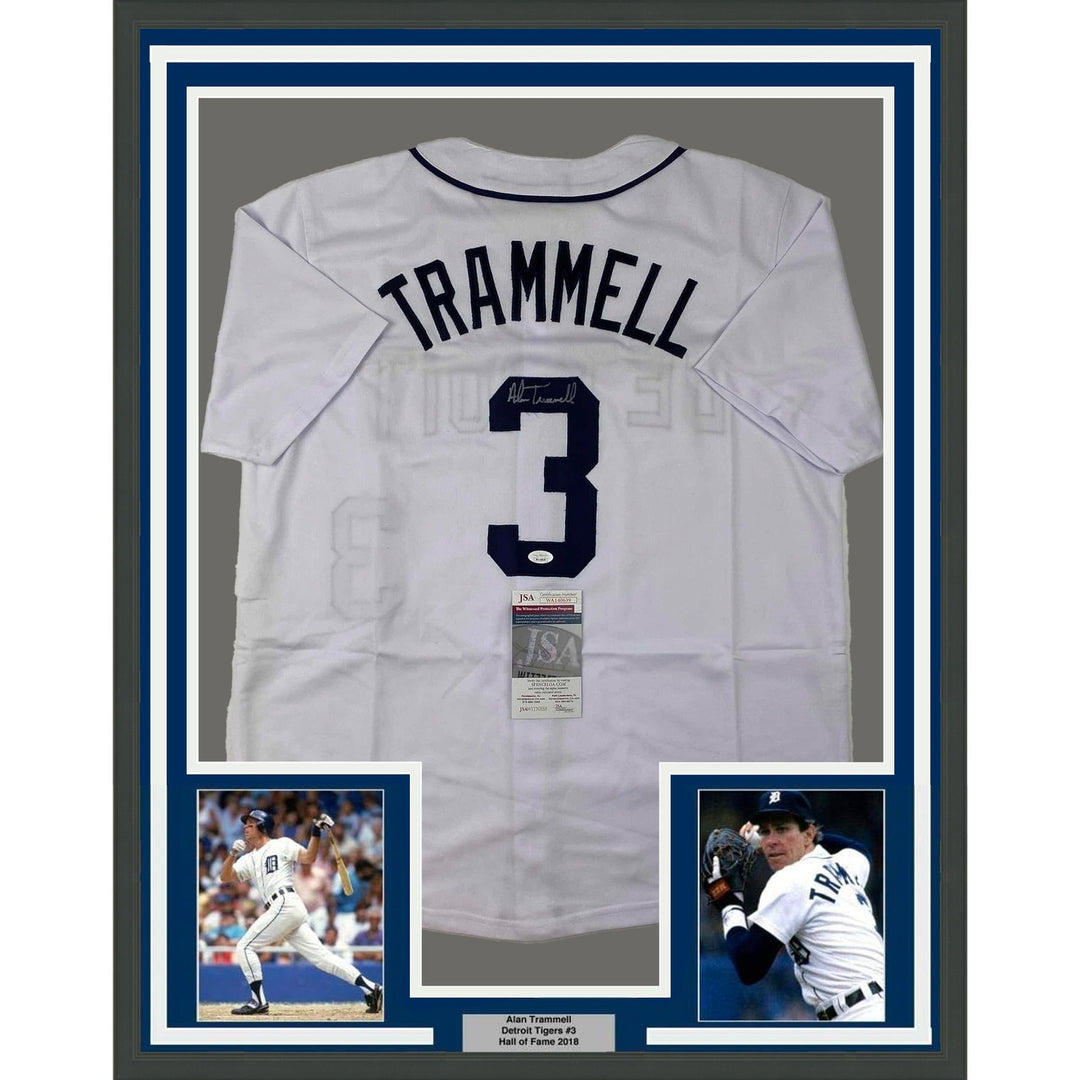 Framed Autographed/Signed Alan Trammell 35x39 Detroit White Jersey JSA COA