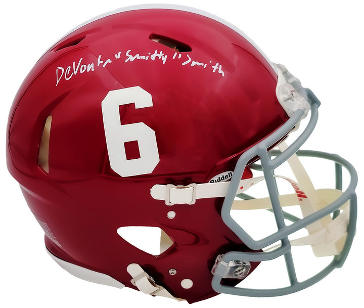 Devonta Smith Auto Alabama Crimson Tide Red FS Authentic Helmet Smitty Beckett