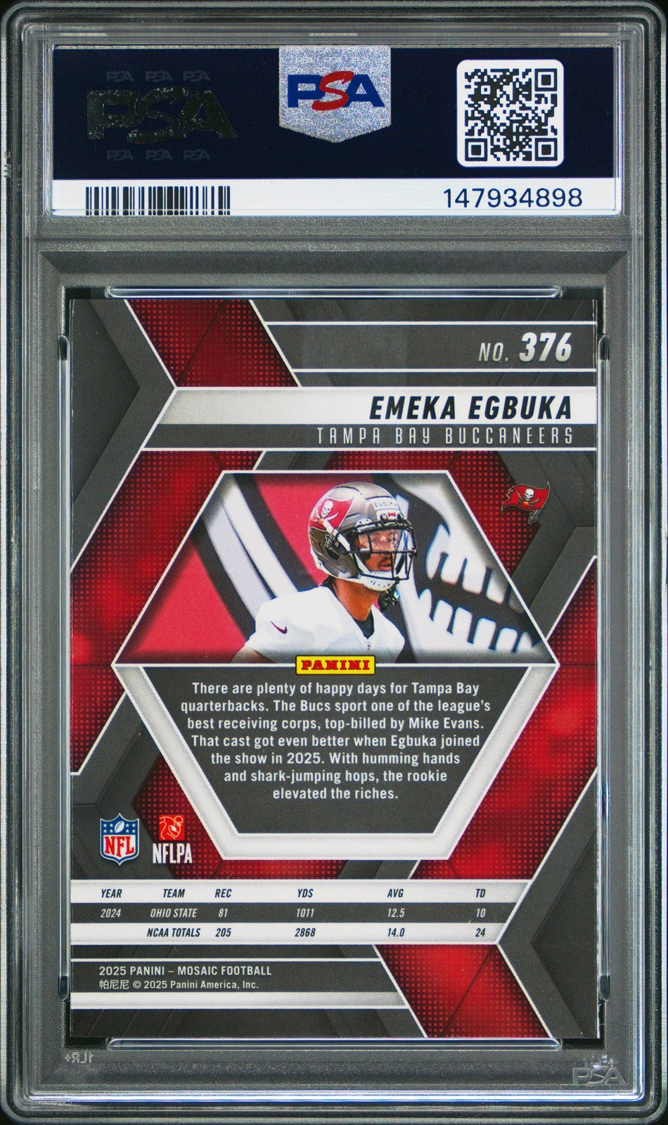 Graded 2025 Panini Mosaic Emeka Egbuka #376 Rookie RC Football Card PSA 10