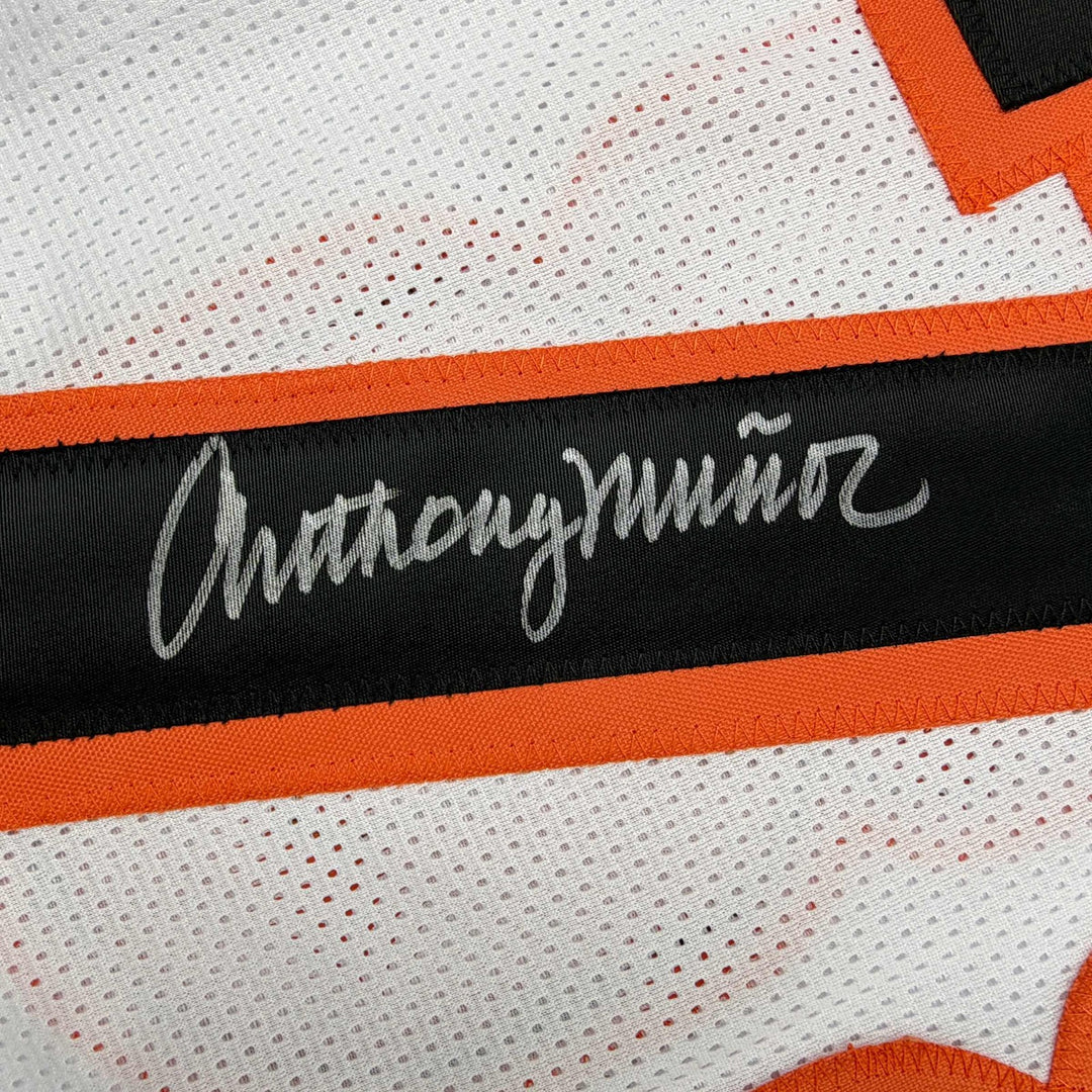 Autographed/Signed Anthony Munoz Cincinnati White Football Jersey Beckett BAS CO