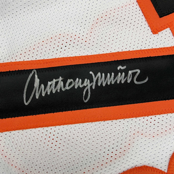 Autographed/Signed Anthony Munoz Cincinnati White Football Jersey Beckett BAS CO