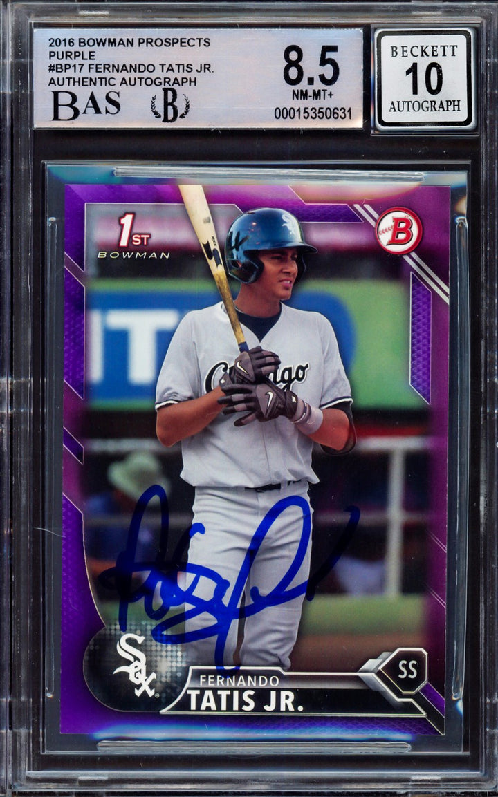 Fernando Tatis Jr Auto 2016 Bowman Prospect Purple RC BP17 BGS 8.5 Sig 10 #/250