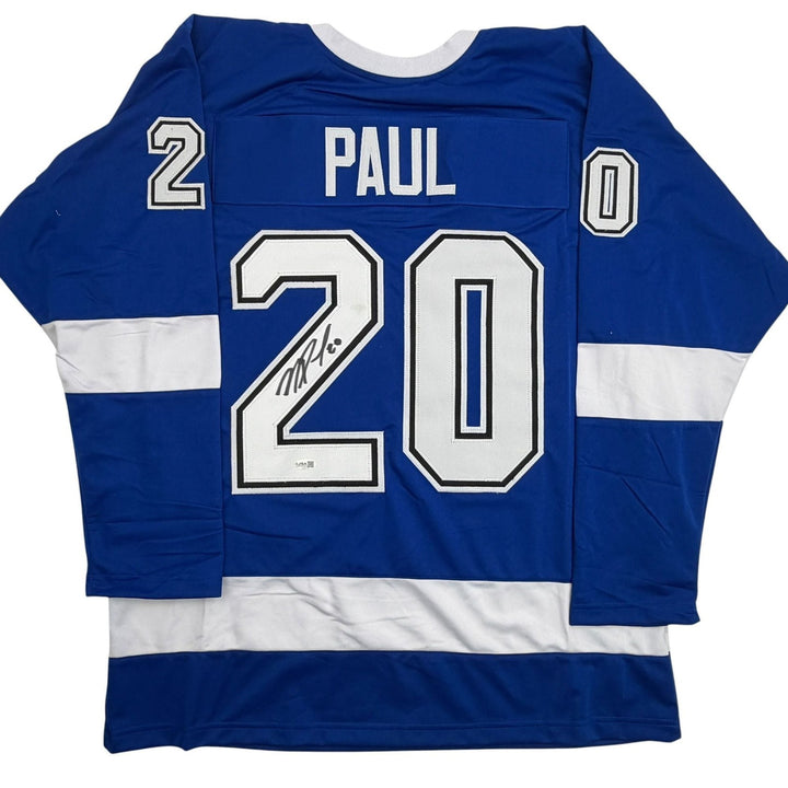 Autographed/Signed Nick Paul Tampa Bay Blue Hockey Jersey JSA COA