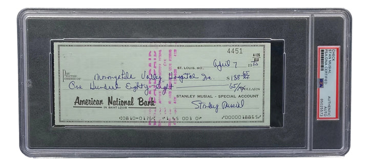 Stan Musial St. Louis Cardinals Signed  Bank Check PSA/DNA 85025573