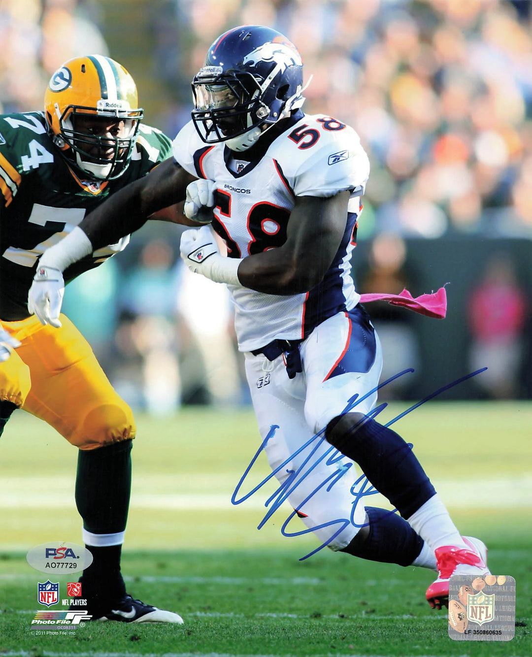 Von Miller Signed Denver Broncos Football 8x10 Photo PSA Autographed