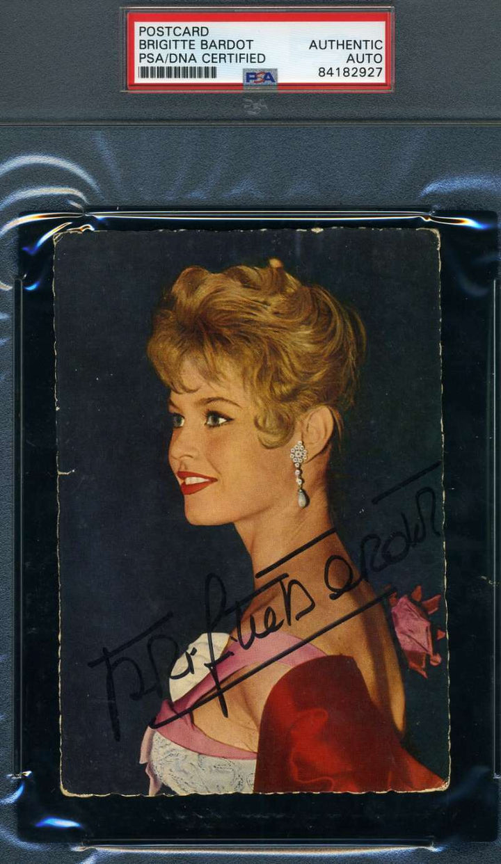 Brigitte Bardot PSA DNA Coa Hand Signed 1950`s Photo Postcard Autograph