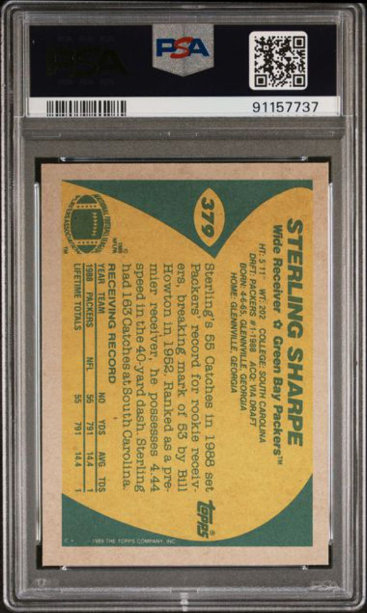 Graded 1989 Topps Sterling Sharpe #379 Rookie RC Football Card PSA 10 Gem Mint