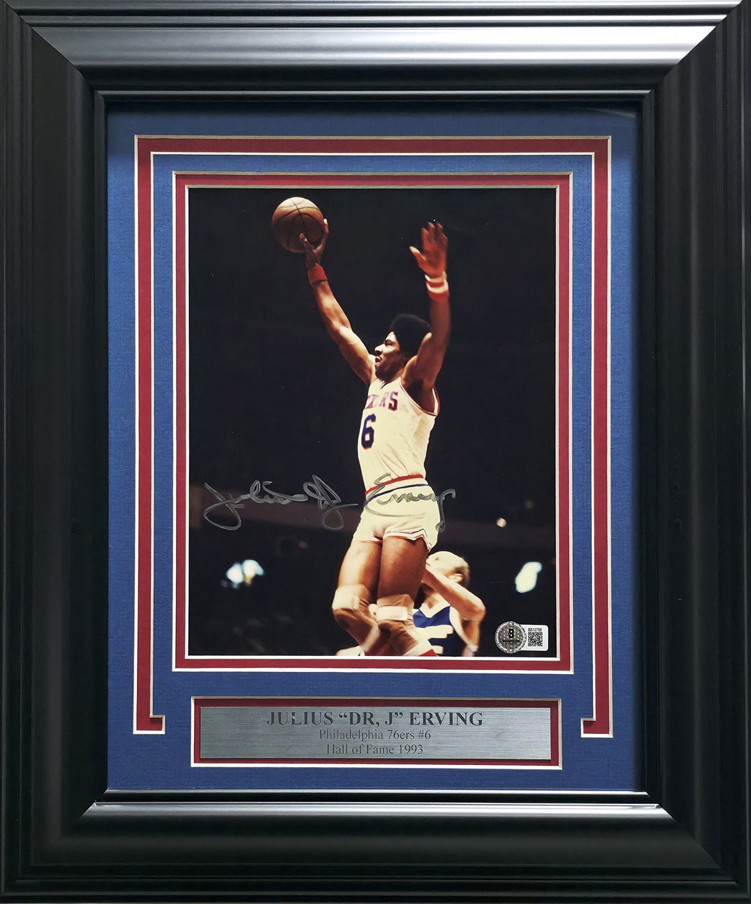 Julius "Dr. J" Erving Signed Framed 8x10 Photo 76ers Beckett #BS12758