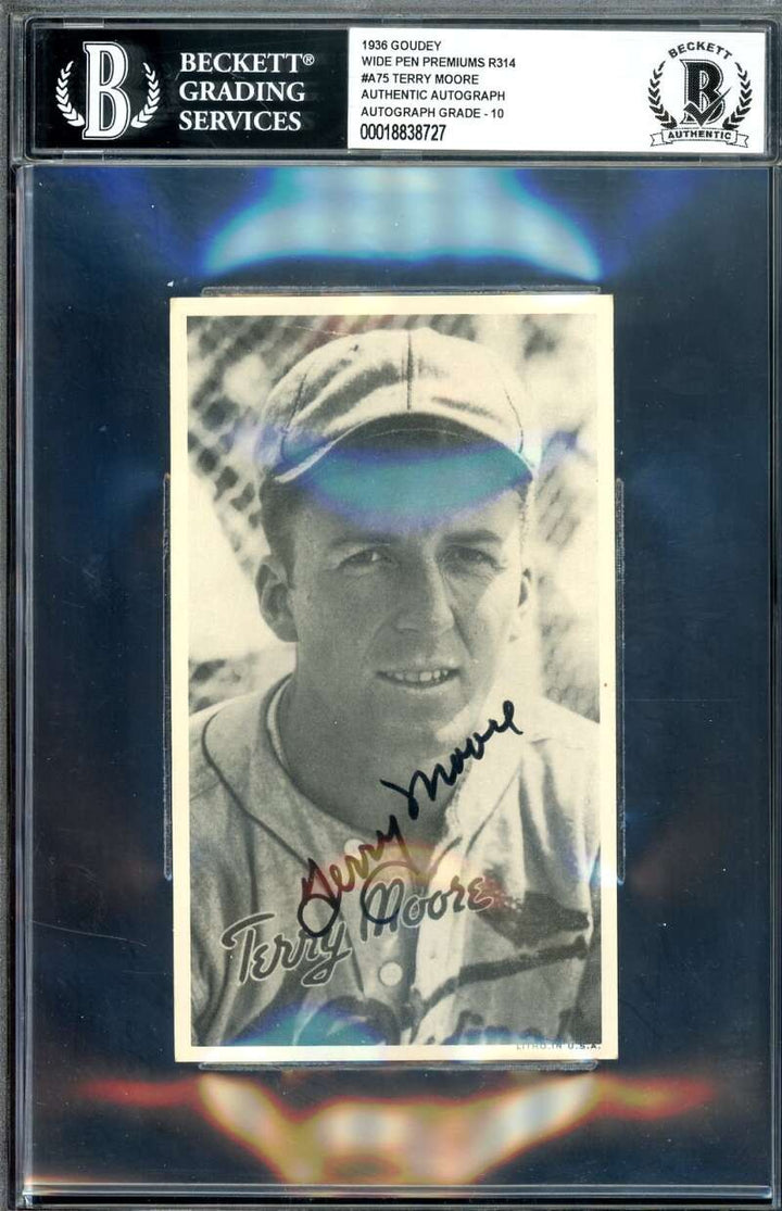 Terry Moore Gem Mint 10 Beckett BAS Signed 1936 Goudey Wide Pen Premiums R314 Au