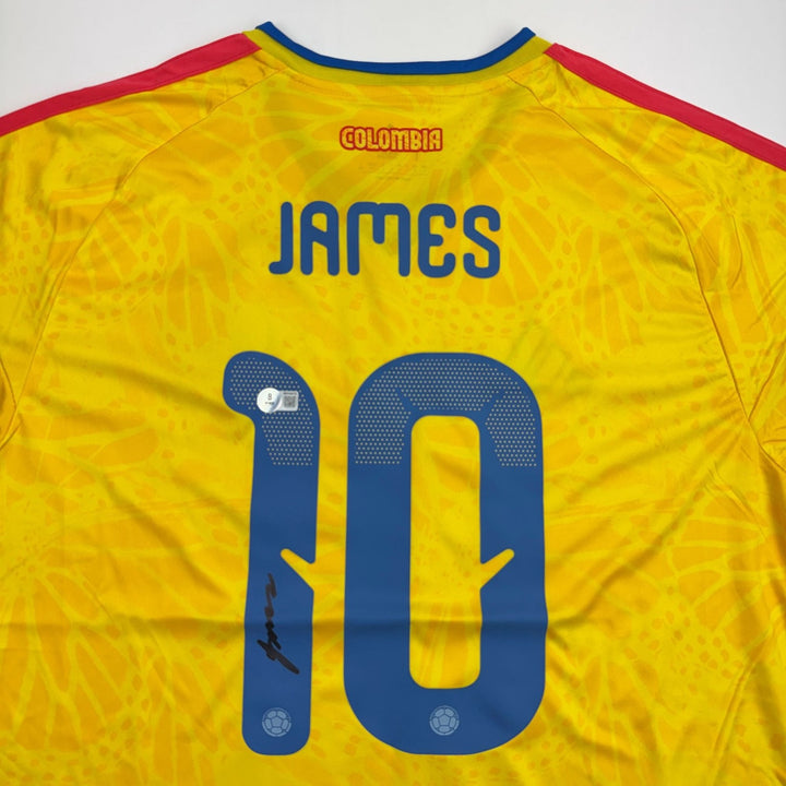 Autographed/Signed James Rodriguez Columbia Yellow Soccer Jersey Beckett BAS COA