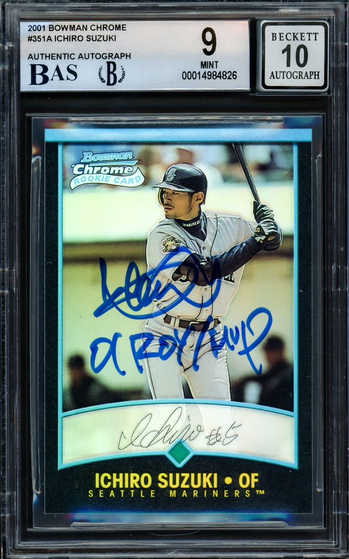 Ichiro Suzuki Signed 2001 Bowman Chrome RC 351A BGS 9 Sig 10 01 ROY/MVP Beckett