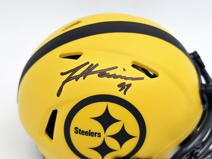 James Harrison Signed Steelers Gold Rave Speed Mini Helmet Beckett Wit