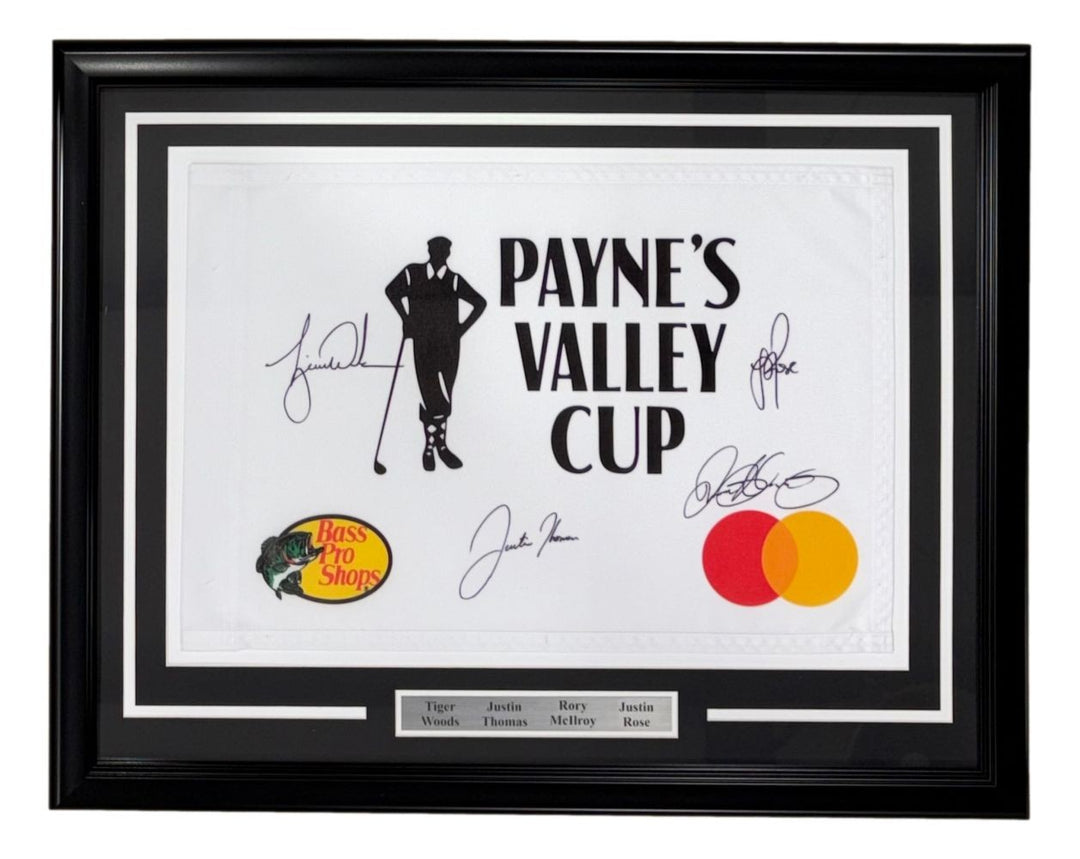 Tiger Woods Rory McIlroy Thomas Rose Signed Framed Payne's Valley Flag BAS LOA