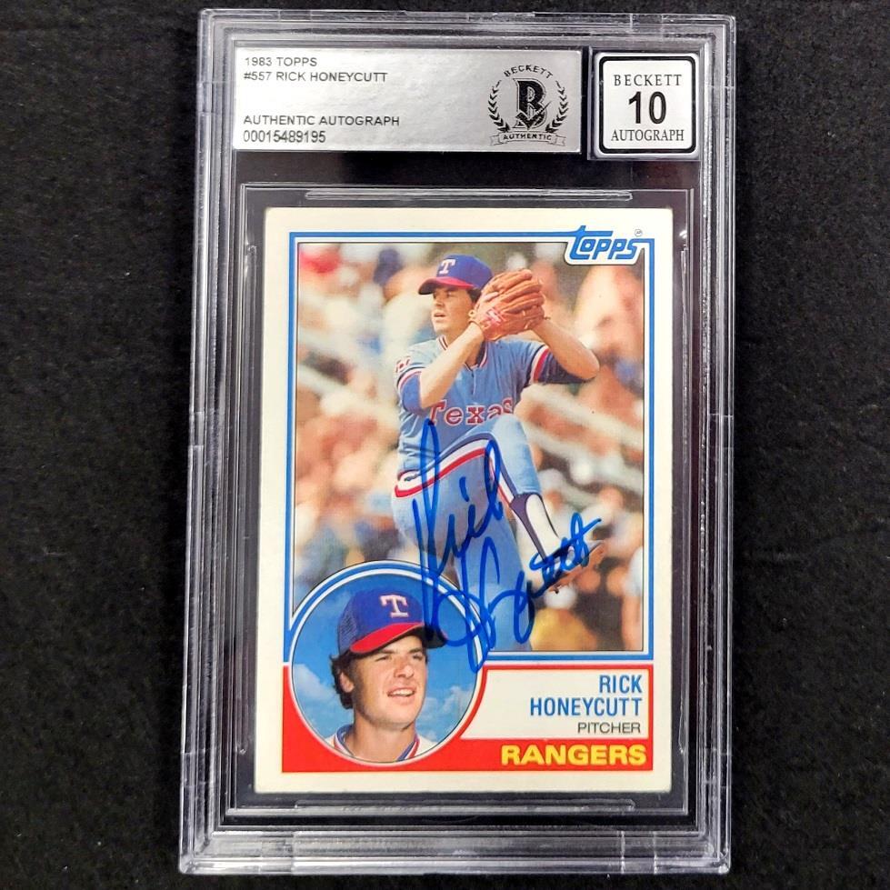 Rick Honeycutt signed 1983 Topps #557 Texas Rangers card slab BAS 10 auto