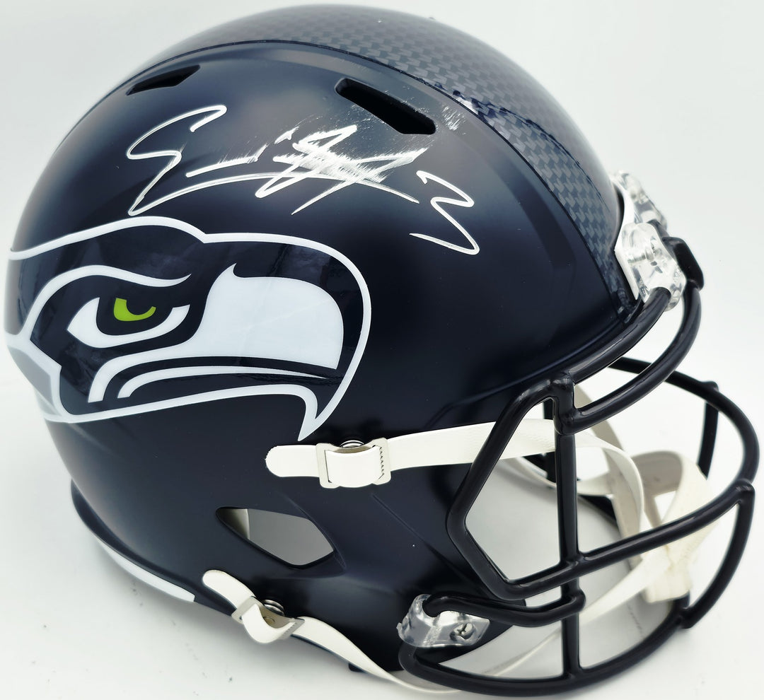 Nick Emmanwori Auto Seahawks Blue Full Size Replica Helmet - Sig Twice & Smudged