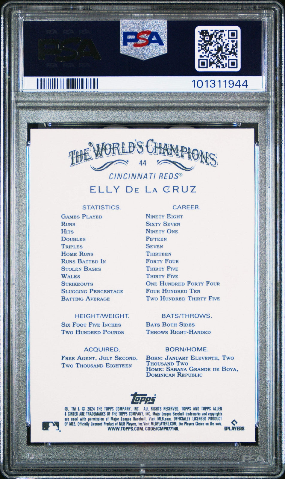 Graded 2024 Topps Allen & Ginter Elly De La Cruz #44 Rookie Baseball Card PSA 10