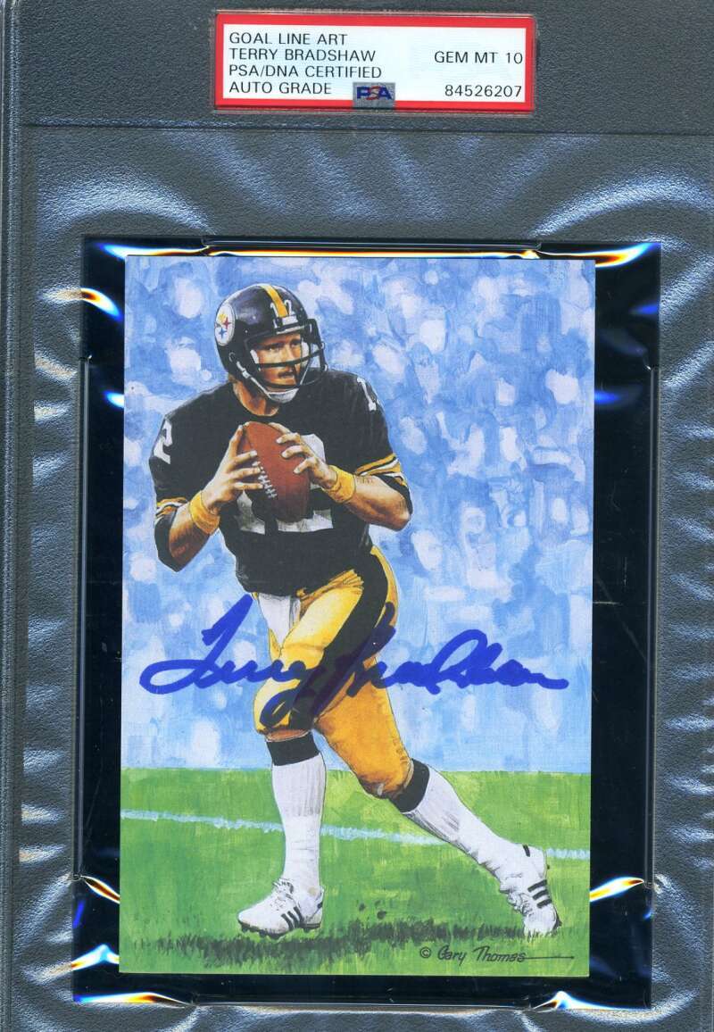 Terry Bradshaw Gem Mint 10 PSA DNA Signed Goal Line Art Card GLAC Autograph