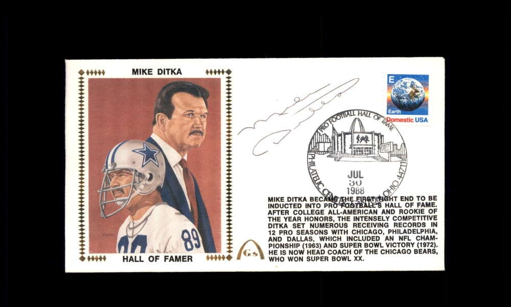 Mike Ditka PSA DNA Signed 1988 First Day Cover Cache FDC Hall of Famer Autograph