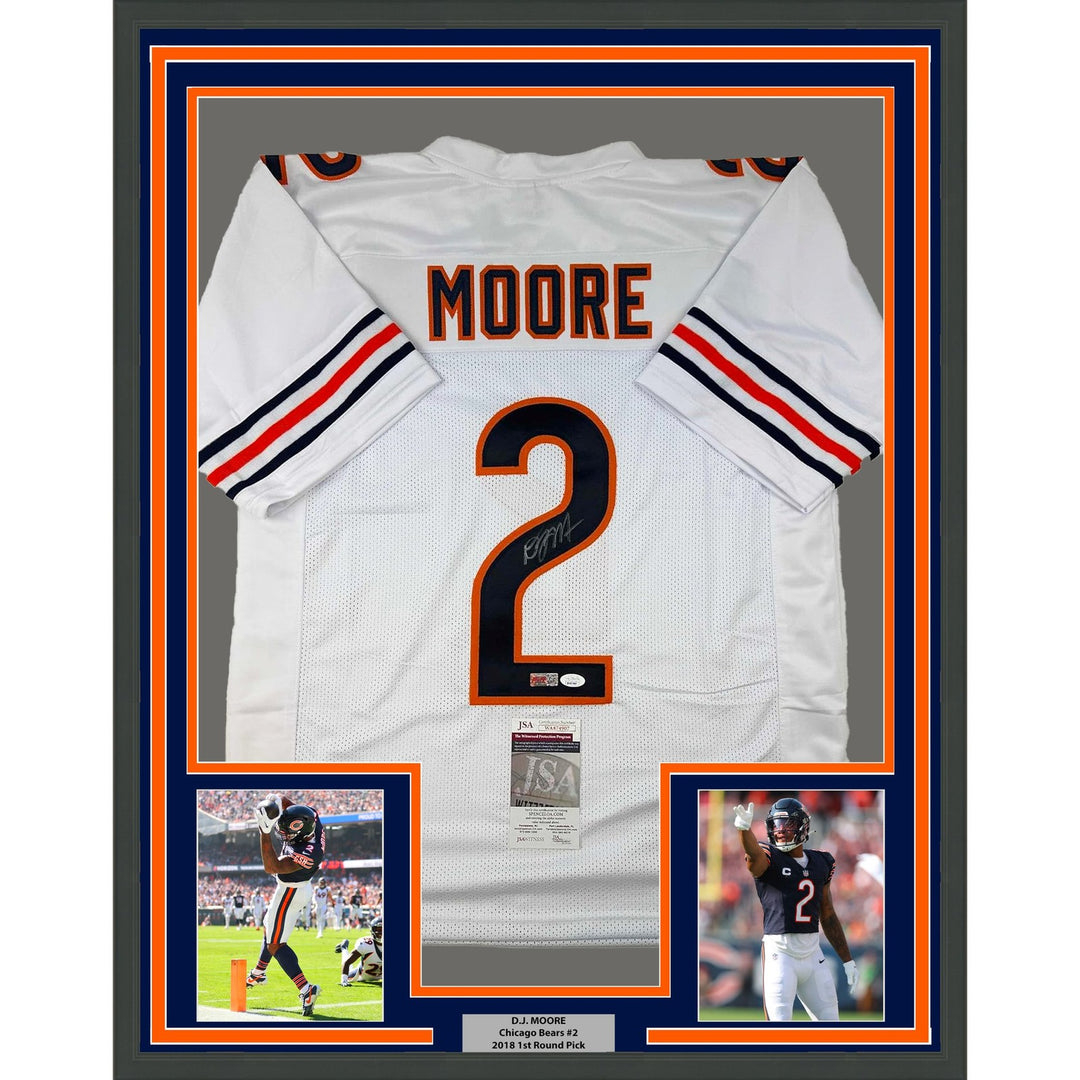Framed Autographed/Signed D.J. DJ Moore 35x39 White Football Jersey BAS COA
