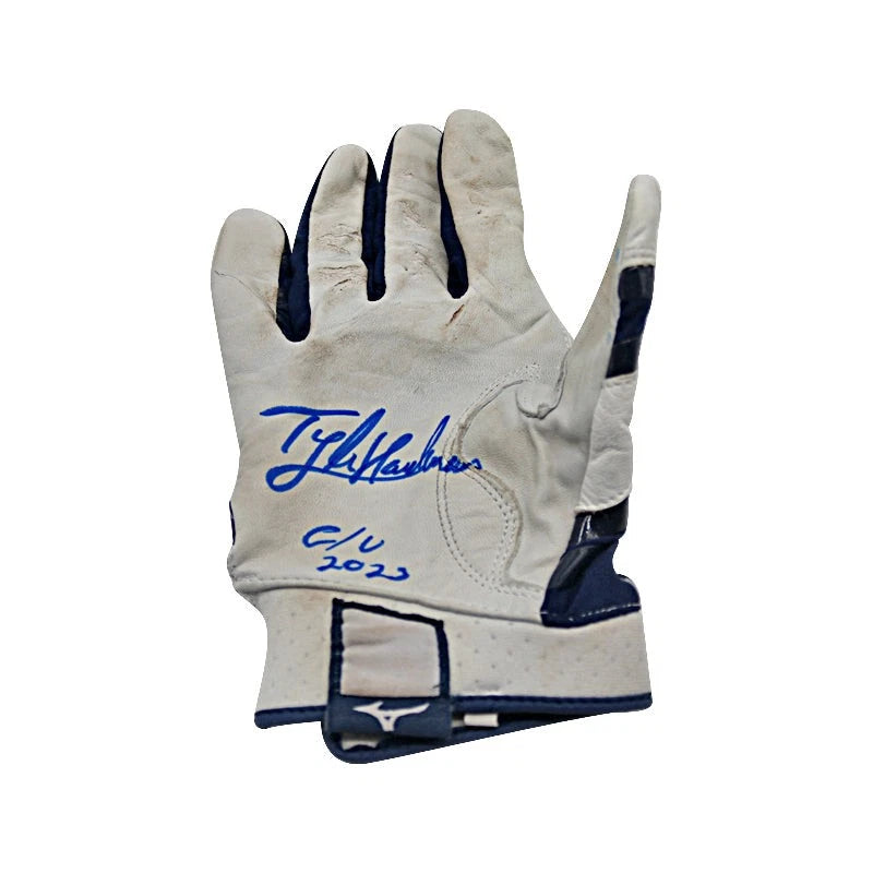 Tyler Hardman New York Yankees Autographed Game Used AA White/Navy Mizuno Right Batting Glove w/ G/U 2023 Inscription (CX Auth / Hardman LOA)
