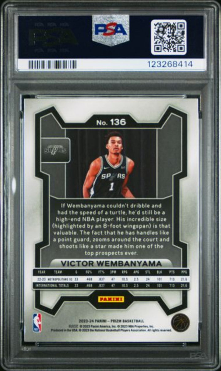 Graded 2023 Panini Prizm Victor Wembanyama #136 Rookie RC Basketball Card PSA 10