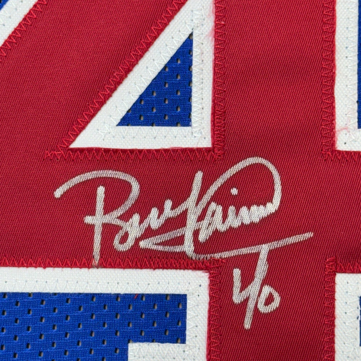 Framed Autographed/Signed Bill Laimbeer 35x39 Detroit Blue Jersey JSA COA