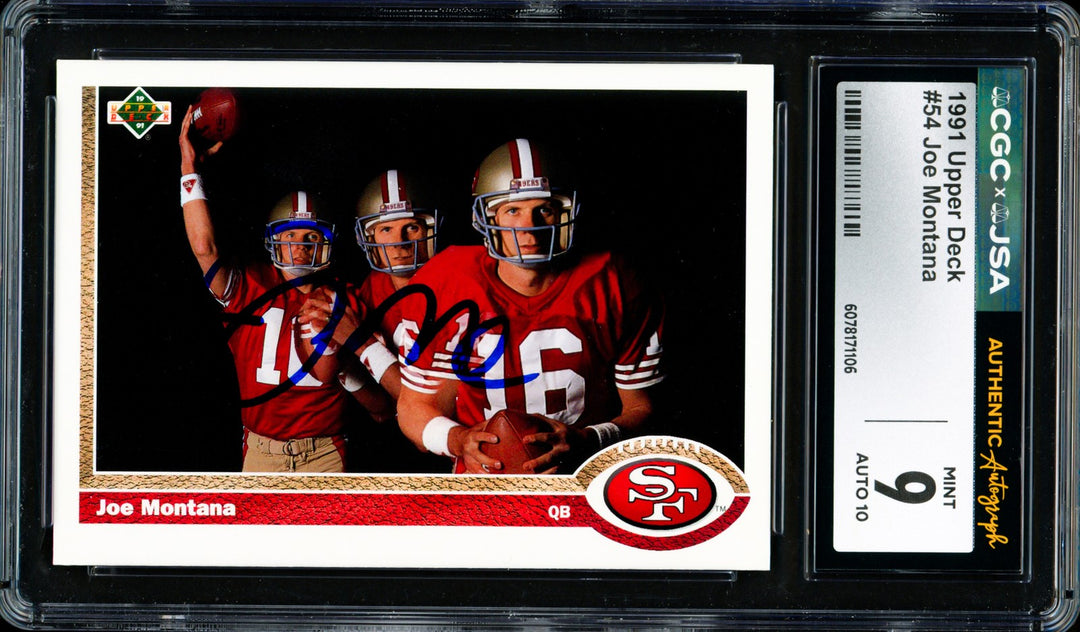 Joe Montana Auto 1991 Upper Deck Card 54 49ers Grade 9 Auto GM 10 CGC x JSA