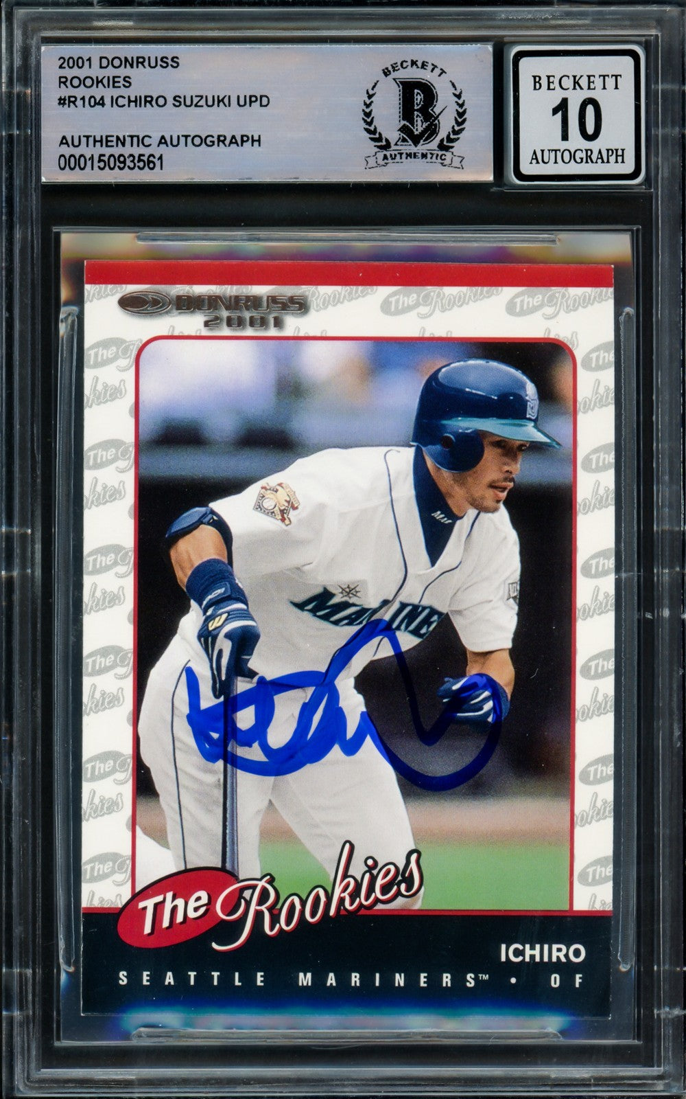 Ichiro Suzuki Signed 2001 Donruss Rookies RC R104 Mariners Auto 10 Beckett