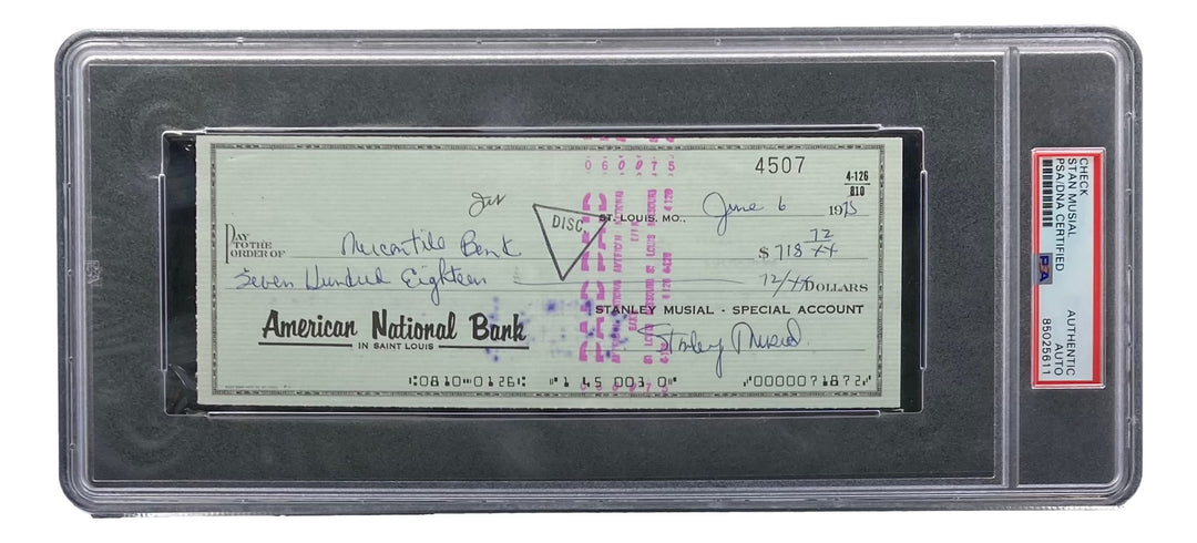 Stan Musial St. Louis Cardinals Signed  Bank Check PSA/DNA 85025611