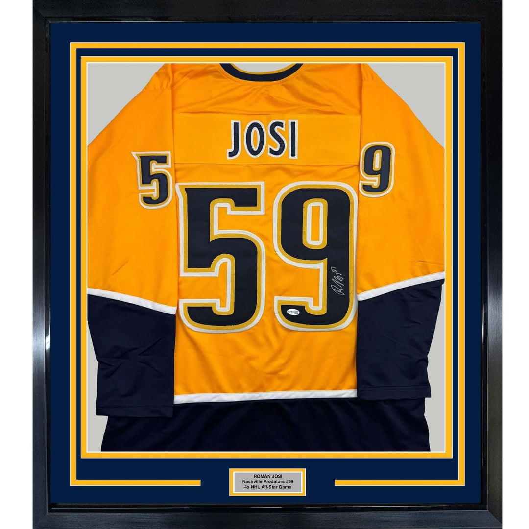 Framed Autographed/Signed Roman Josi 35x39 Nashville Yellow Jersey JSA COA