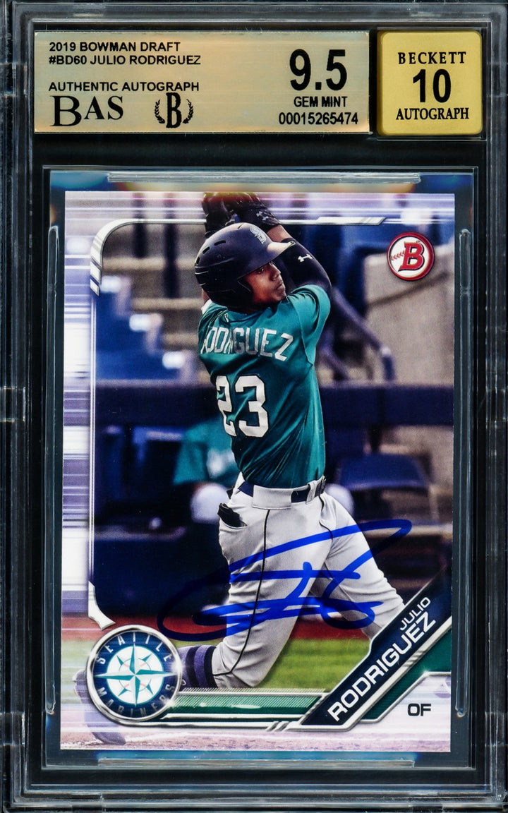 Julio Rodriguez Auto 2019 Bowman Draft RC BD60 Mariners BGS 9.5 Auto 10 Beckett