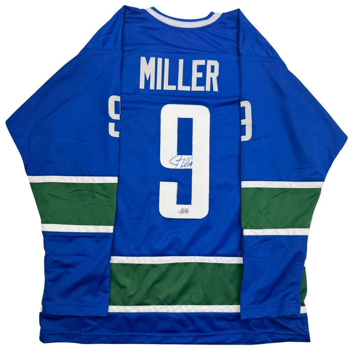 Autographed/Signed JT Miller Vancouver Blue Hockey Jersey Beckett BAS COA