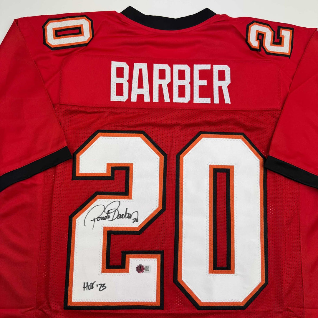 Autographed/Signed Ronde Barber HOF 23 Tampa Bay Red Jersey Beckett BAS COA