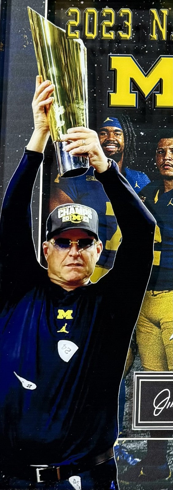 2023 National Champions Michigan CFP 3D Photo Framed 22x22 Jim Harbaugh McCarthy