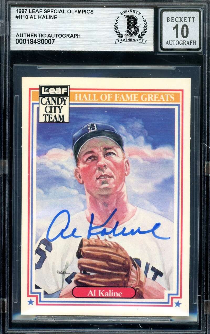 Al Kaline Gem Mint 10 Beckett BAS Signed 1987 Donruss Leaf Special Olympics Auto