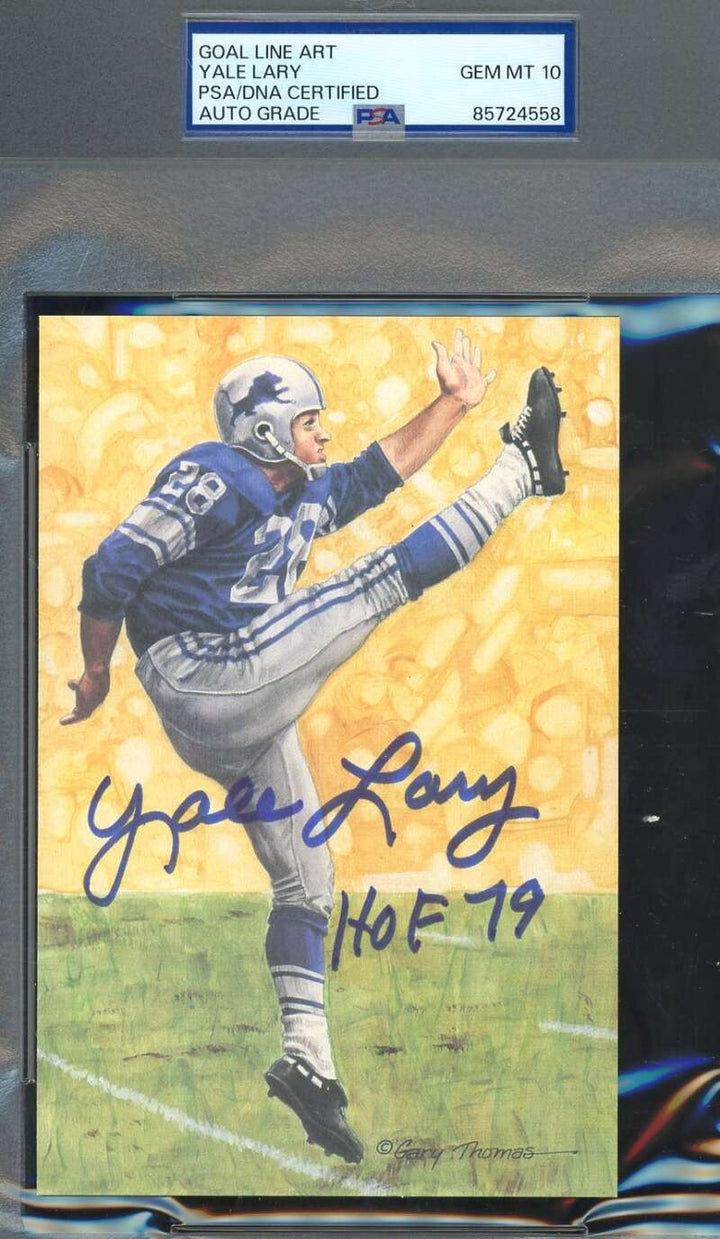 Yale Lary Gem Mint 10 PSA DNA Autographed Goal Line Art Card GLAC Signed HOF 79